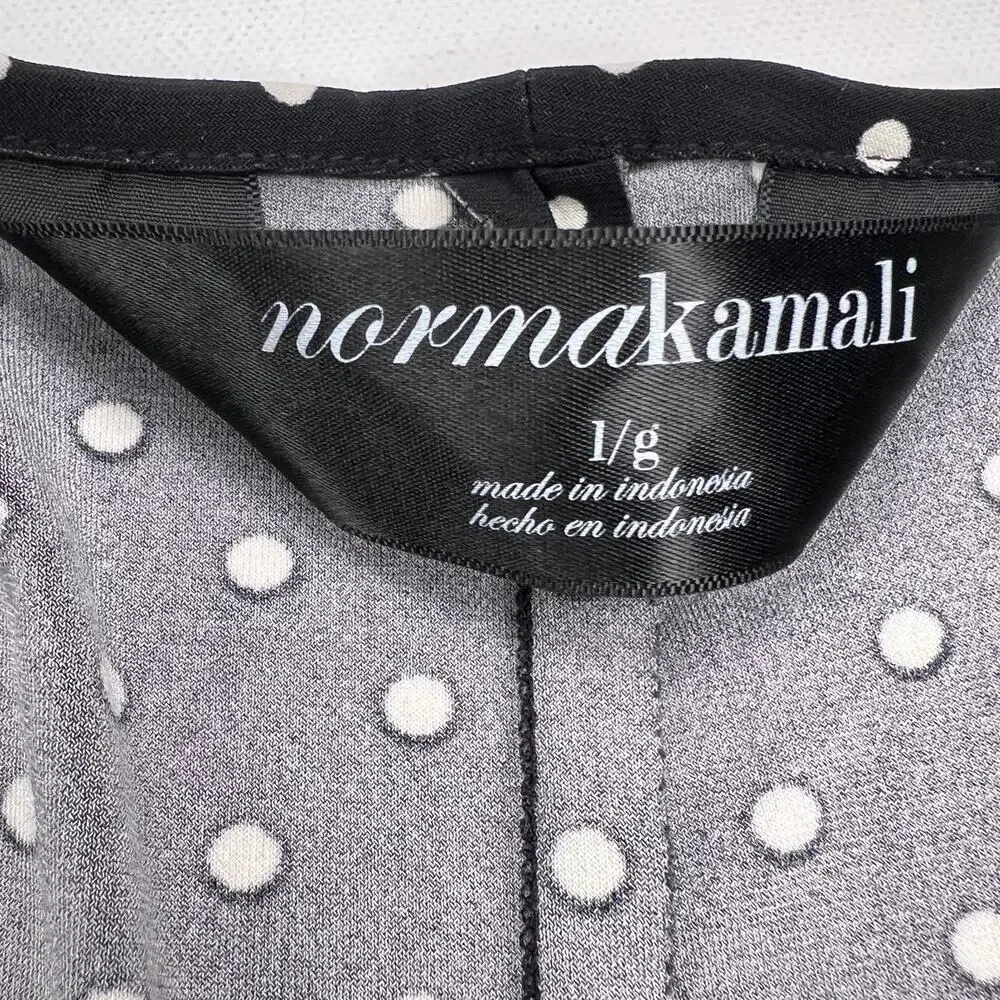 Norma Kamali Polka Dot Swing Dress Black White V-Neck Midi Flared A-Line Size L - Picture 7 of 12
